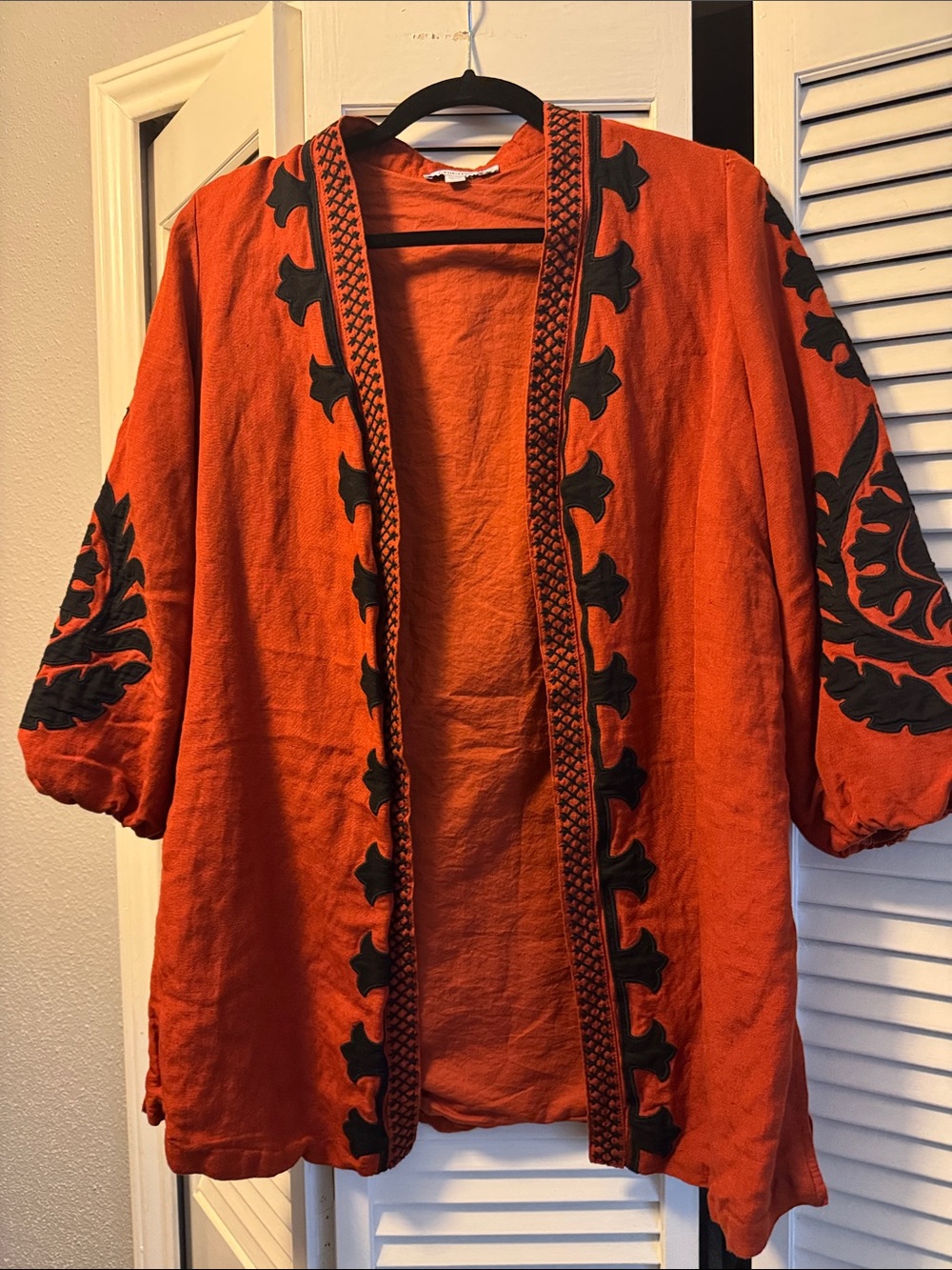 Chico's Orange Embroidered Open-Front Kimono